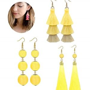 LOLIAS 3 Pairs Long Thread Tassel Earrings Set